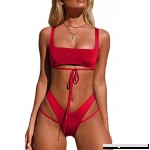 Jennyarn Women Sexy Square Neck Cuout Strappy Thong Cut 2PCS Bikini Sets Swimsuit Red B07DXDDQ9S